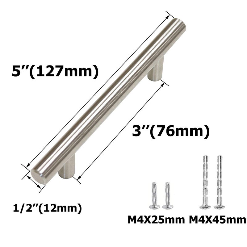 Aimyoo Cabinet Handles - Pack of 30 Stainless Steel T Bar Drawer Pulls Cupboard Knob for Kitchen Furniture Hardware (Overall Length: 5", Hole Center: 3") - Image 2